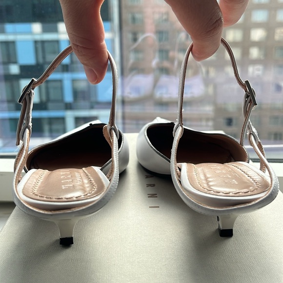 Marni - Sabot Shoe - White with Silver Studs - Kitten Heel - Picture 3 of 7